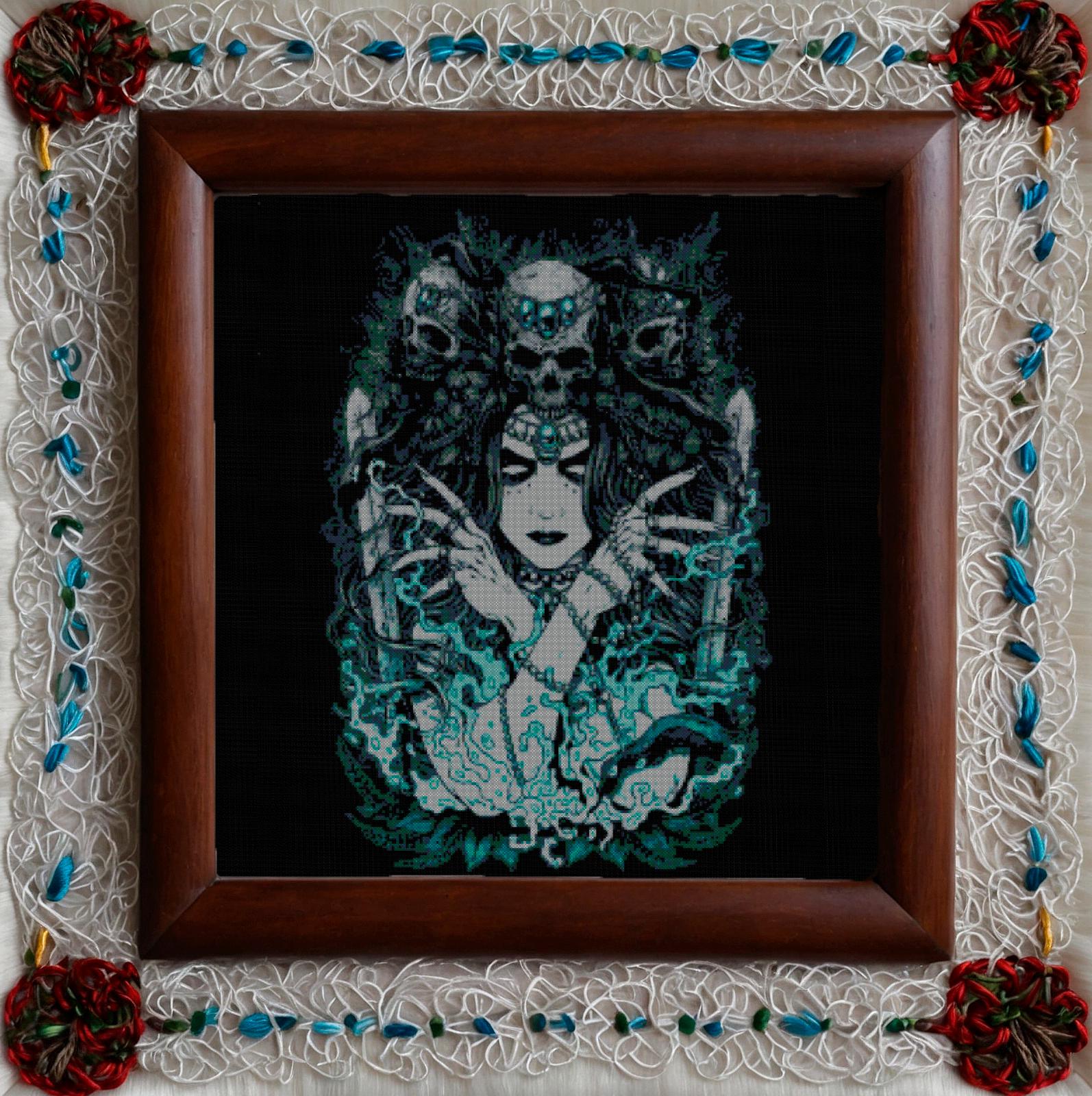 Viking Hel Norse Celtic Embroidery Design: Cross Stitch Pattern for Dark Aida with Symbols