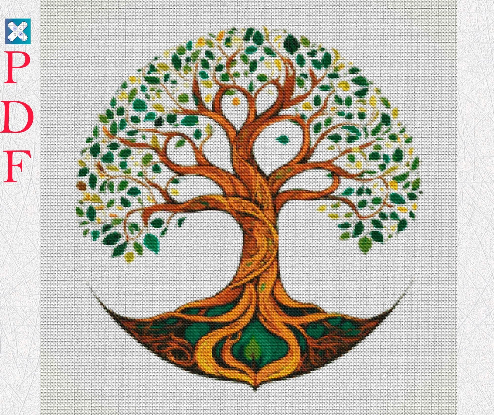 Celtic-Norse Tree of Life Viking Cross Stitch Pattern: Printable Embroidery PDF for Beginners