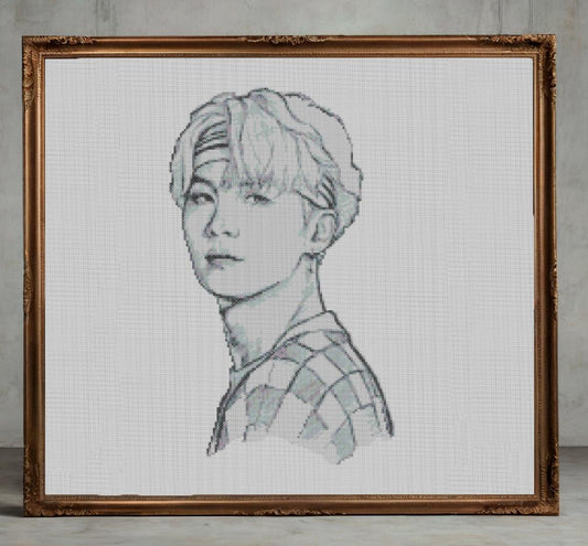BTS Bangtan Boys Cross Stitch Pattern - Suga Embroidery PDF for K-pop Fans and Beginners