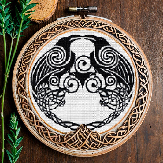 Viking Crow Cross Stitch Pattern: Easy Printable PDF for Beginners - Norse Embroidery & Celtic Ornament