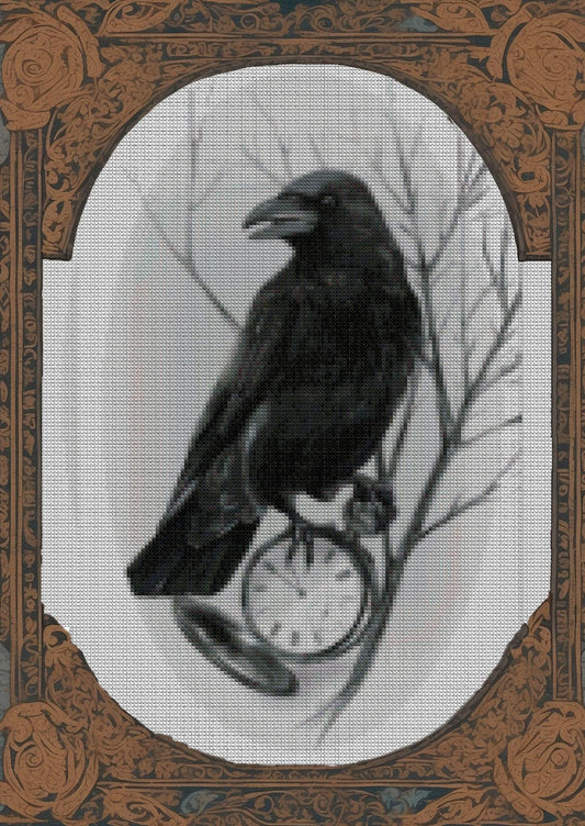 Viking Crow Watch Face Cross Stitch Pattern: Printable PDF with Celtic Symbols for Embroidery