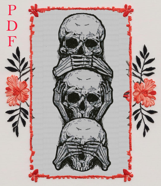 Beginner-Friendly Skeleton Skull Cross Stitch Pattern: Gothic Witchcraft Embroidery PDF for Halloween