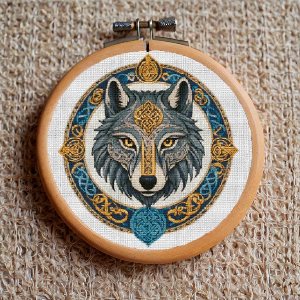 Viking Wolf Cross Stitch Pattern: Printable Norse Embroidery PDF for Beginners, Easy X-Stitch Design
