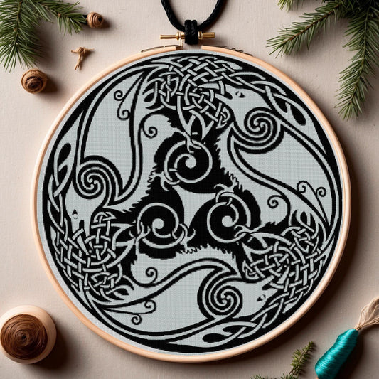Viking Crow Cross Stitch Pattern: Norse Embroidery for Beginners - Printable PDF on Black Aida