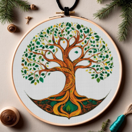 Celtic-Norse Tree of Life Viking Cross Stitch Pattern: Printable Embroidery PDF for Beginners