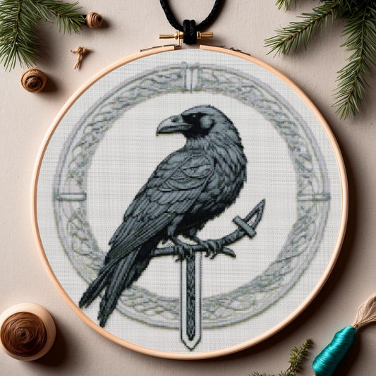 Celtic-Norse Crow Viking Cross Stitch Pattern: Printable Embroidery PDF for Beginners