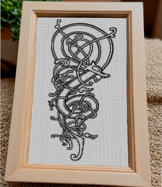 Viking Dragon Cross Stitch Pattern: Pagan Norse Embroidery Chart for Celtic Ornaments & Symbols