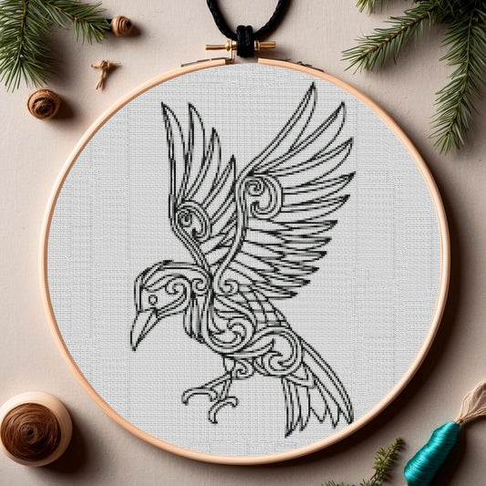 Viking Crow Embroidery Pattern: Norse Raven X-Stitch for Beginners, Printable PDF Celtic Ornament