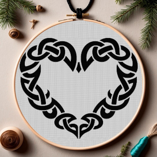 Viking Runes Celtic Heart Cross Stitch Pattern: Beginner-Friendly Norse Embroidery PDF for X-Stitch Enthusiasts