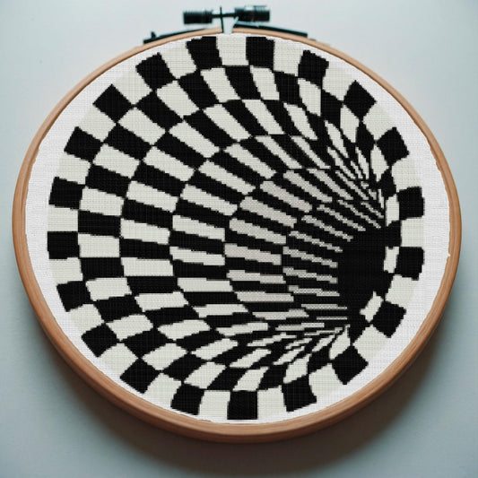 Monochrome Optical Illusion Sphere Geometric Cross Stitch Pattern - Printable PDF Download