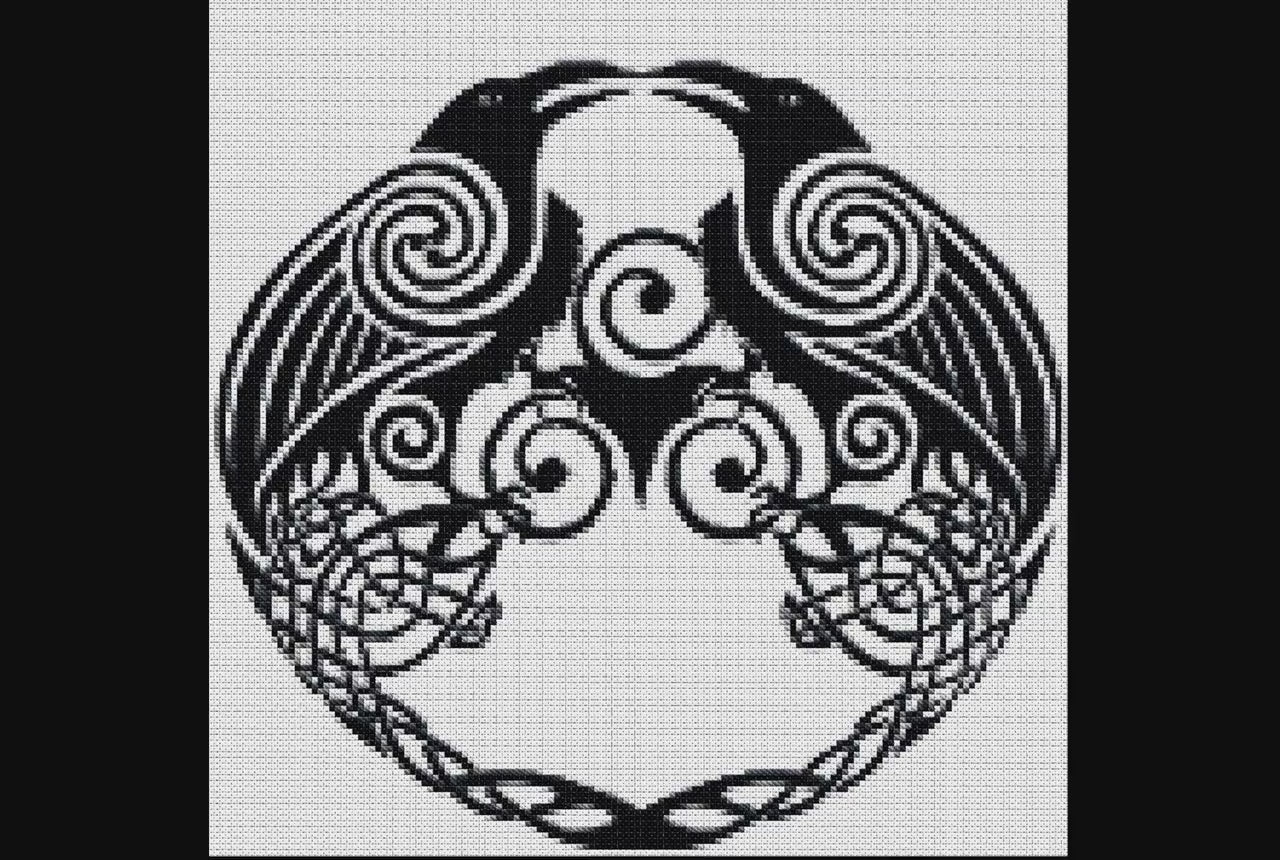 Viking Crow Cross Stitch Pattern: Easy Printable PDF for Beginners - Norse Embroidery & Celtic Ornament