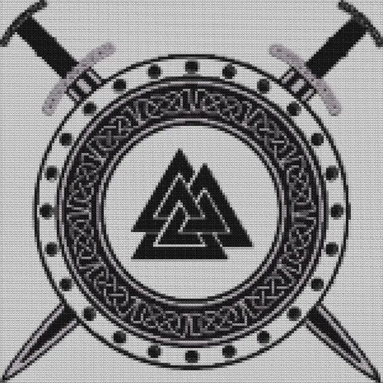 Norse Runes Cross Stitch Pattern: Beginner-Friendly Viking Shield & Swords Embroidery PDF