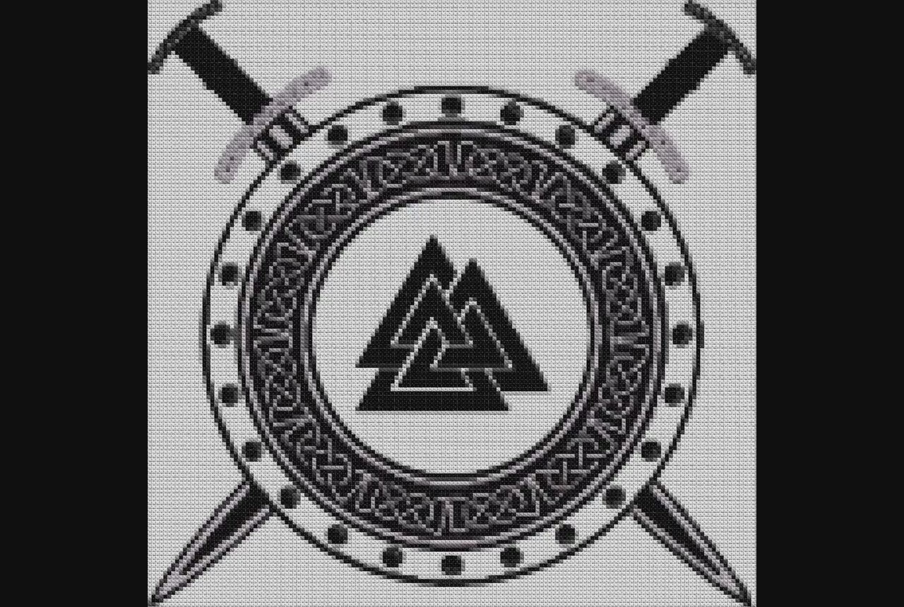Norse Runes Cross Stitch Pattern: Beginner-Friendly Viking Shield & Swords Embroidery PDF