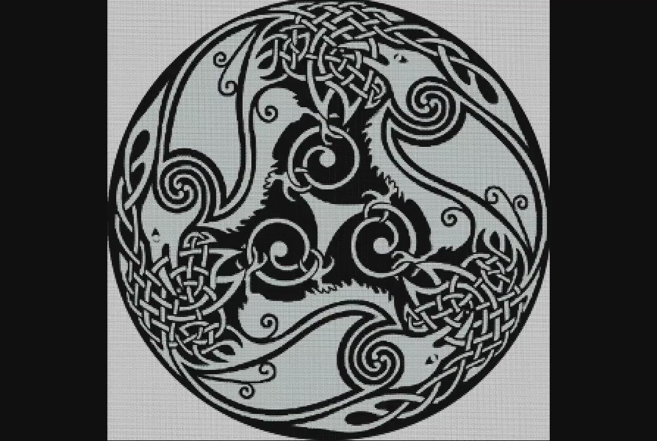 Viking Crow Cross Stitch Pattern: Norse Embroidery for Beginners - Printable PDF on Black Aida