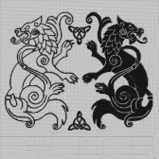 Wolf Viking Cross Stitch Pattern: Beginner-Friendly Norse Animal Embroidery PDF, Printable X-Stitch Design