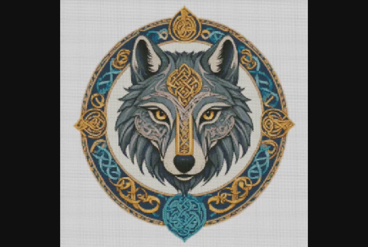 Viking Wolf Cross Stitch Pattern: Printable Norse Embroidery PDF for Beginners, Easy X-Stitch Design