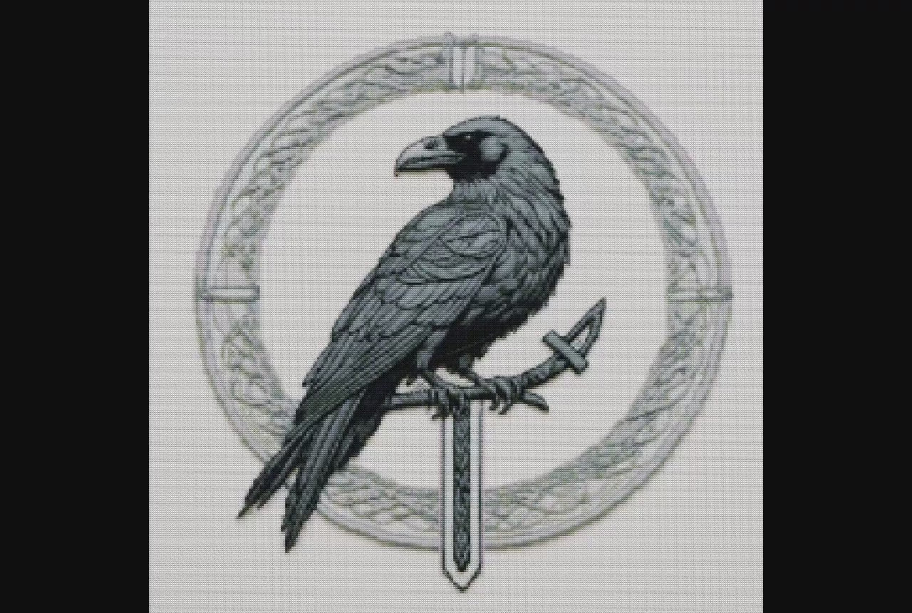 Celtic-Norse Crow Viking Cross Stitch Pattern: Printable Embroidery PDF for Beginners