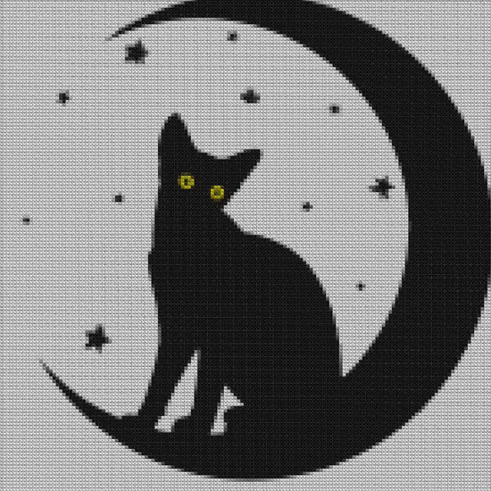 Enchanting Cat & Moon Beginner Cross Stitch Pattern: Mystical Feline Embroidery Design for Easy Crafting