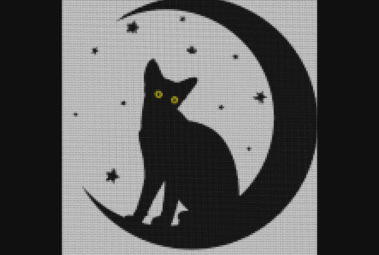 Enchanting Cat & Moon Beginner Cross Stitch Pattern: Mystical Feline Embroidery Design for Easy Crafting